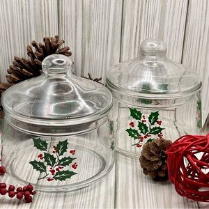Vintage 1980’s Libbey Clear Indiana Glass Apothecary Jar - Christmas Holly